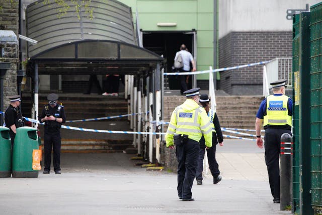 Police at Amman Valley School, in Ammanford, Carmarthenshire (Ben Birchall/PA)