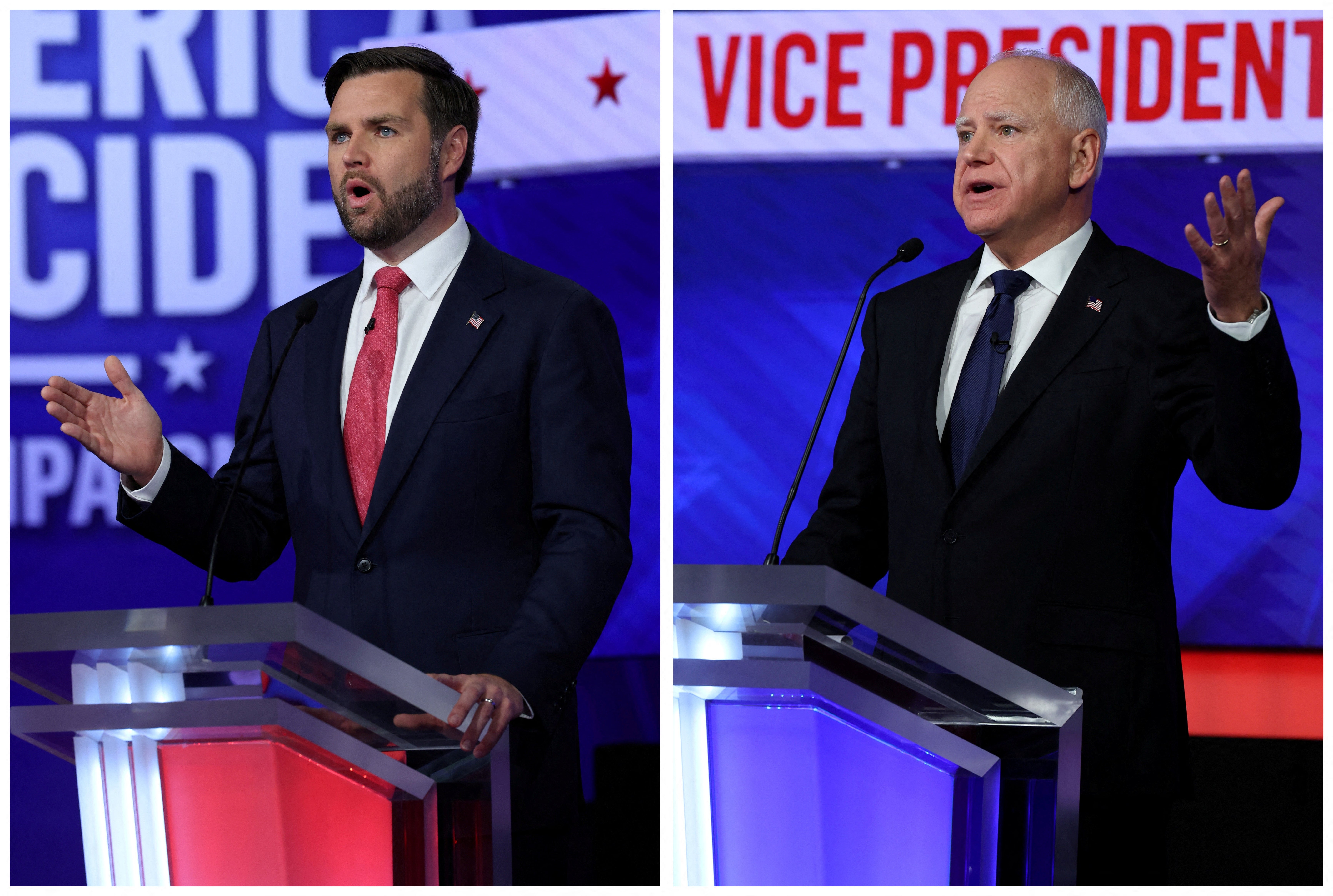 Republican vice presidential nominee U.S. Senator JD Vance attending a debate with Democratic vice presidential nominee Minnesota Governor Tim Walz in October 2024. The Vance-Walz debate drew just under 39 million viewers, 20 million less than the audience draw for the 2020 vice presidential debate