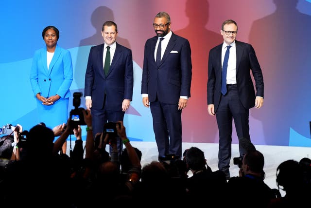 <p>Tory leadership candidates Kemi Badenoch, Robert Jenrick, James Cleverly and Tom Tugendhat (Jacob King/PA)</p>