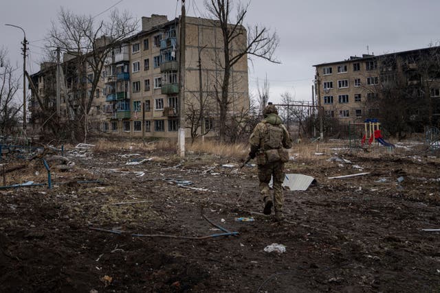 <p>A Ukrainian soldier in Vuhledar, Donetsk, last winter</p>