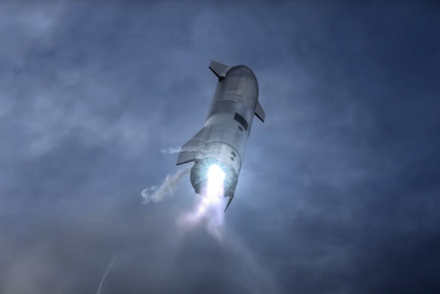 <p>A screenshot from a Starship rocket test on 3 March, 2021, in Boca Chica, Texas. The next-generation rocket is currently grounded until November 2024 while it awaits regulatory approval</p>