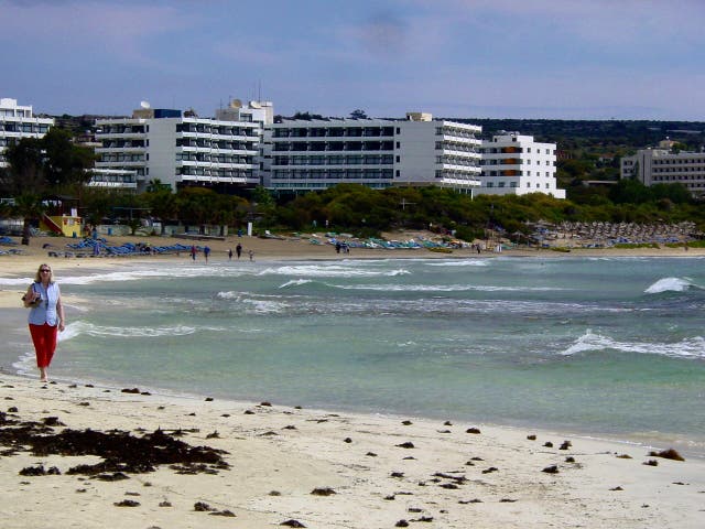 <p>Welcome sight: Beach at Ayia Napa in eastern Cyprus, 100 miles from Beirut</p>