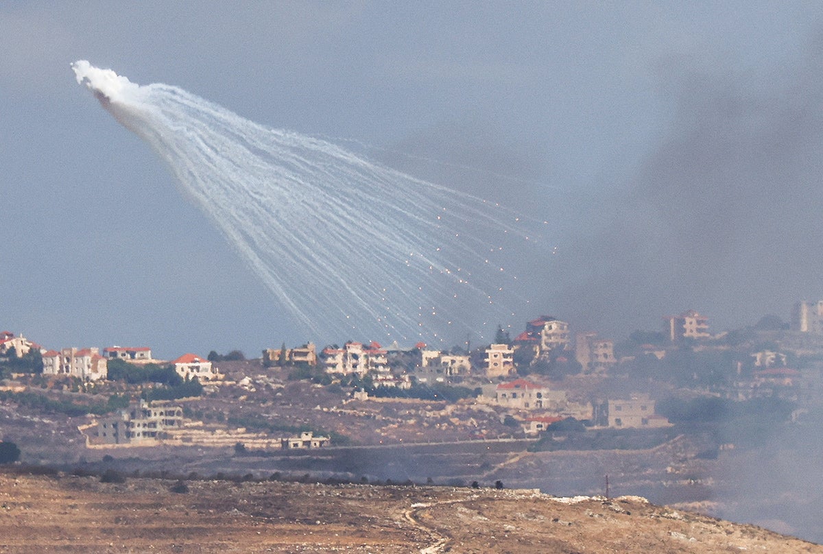 Artillery is fired by the Israeli army into Lebanon