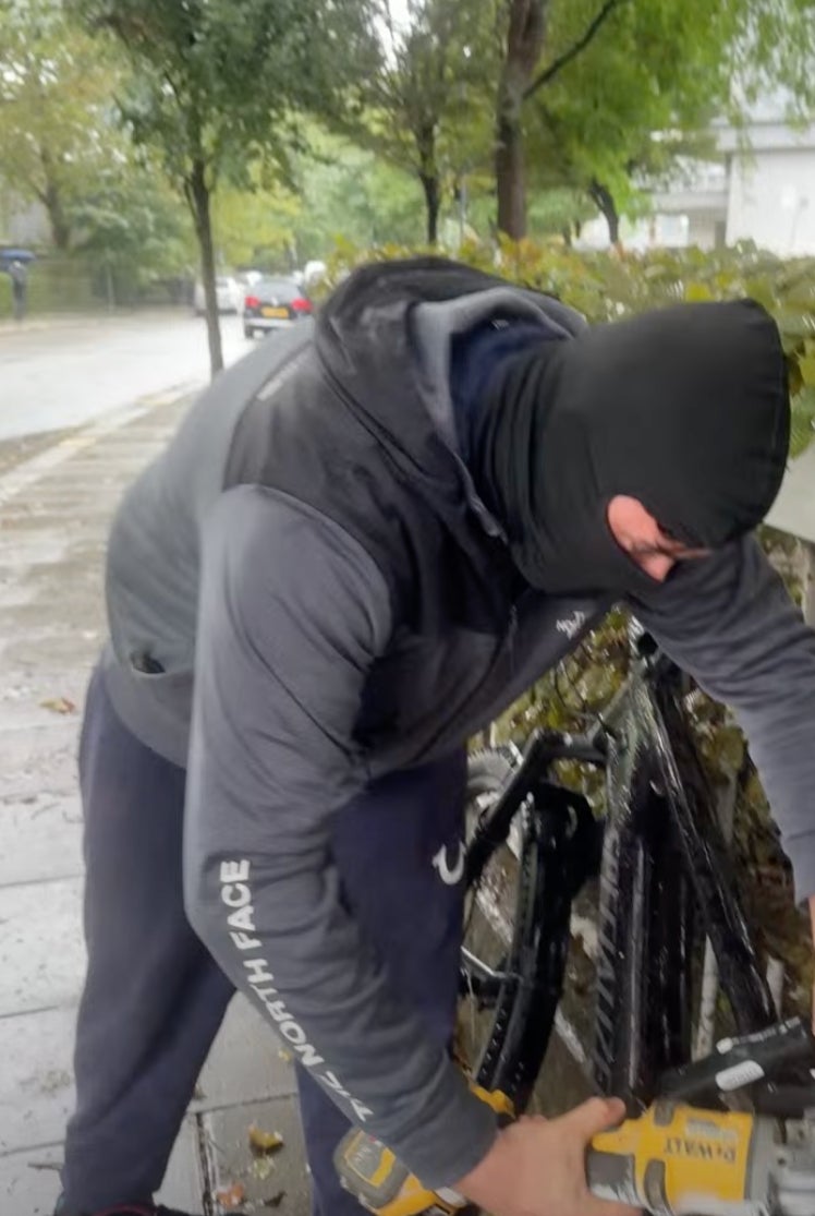 The would-be bike thief tries his luck