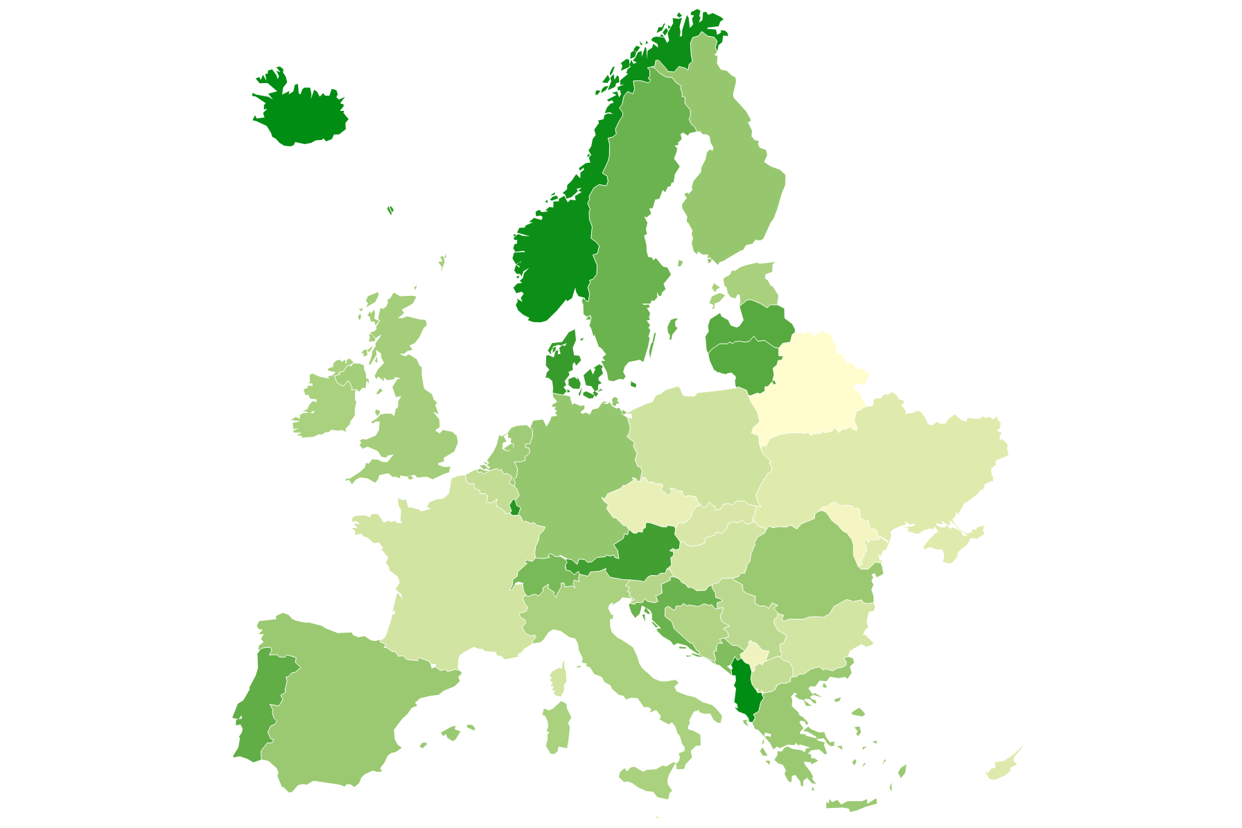 Countries in Europe with the highest share of renewable energy production in 2023