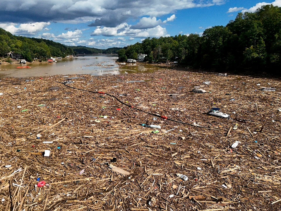 Debris litters Lure Lake in North Carolina in the aftermath of Hurricane Helen. The storm was the deadliest since Hurricane Katrina in August 2005.