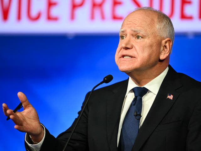 <p>Minnesota Governor and Democratic vice presidential candidate Tim Walz speaks during the Vice Presidential debate </p>