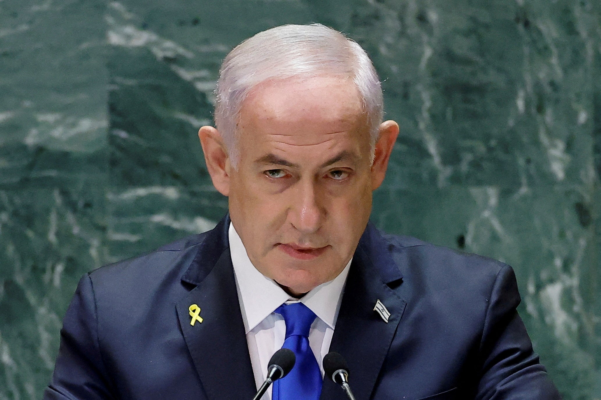 Israel’s prime minister Benjamin Netanyahu addresses the 79th United Nations General Assembly at UN headquarters in New York, US on 27 September 2024