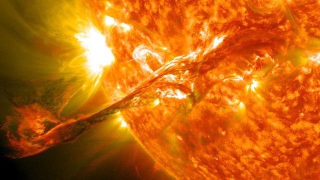 <p>Eruption from the sun accompanied by solar flares</p>