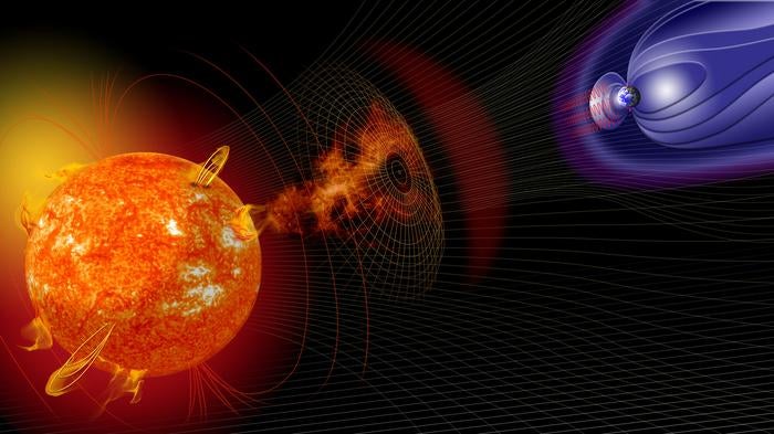 Artist illustration of events on Sun changing conditions in Near-Earth space