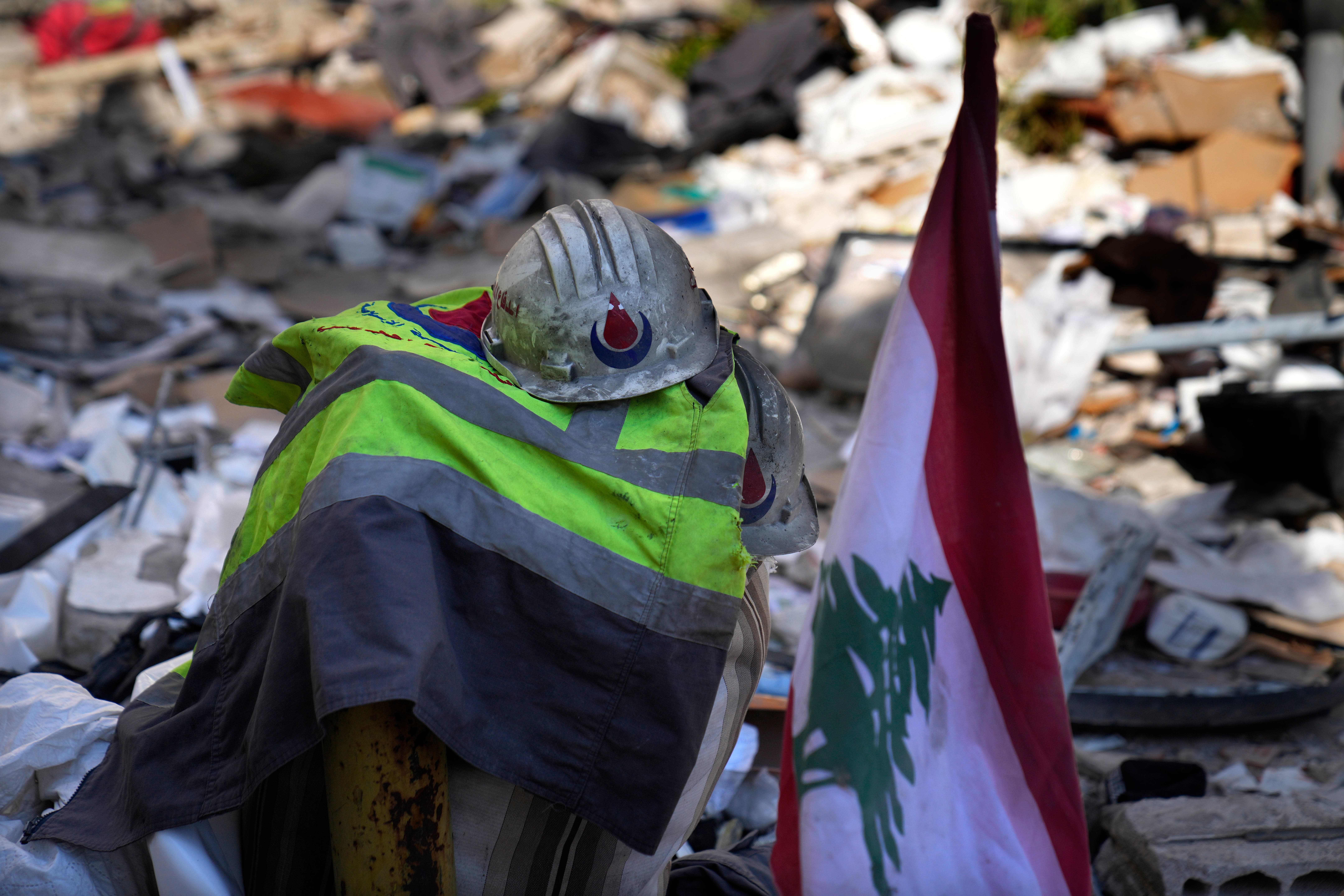 Paramedic equipment left on the debris after an airstrike hit an apartment in a multistory building, in central Beirut, Lebanon, on Thursday (Hussein Malla/AP)