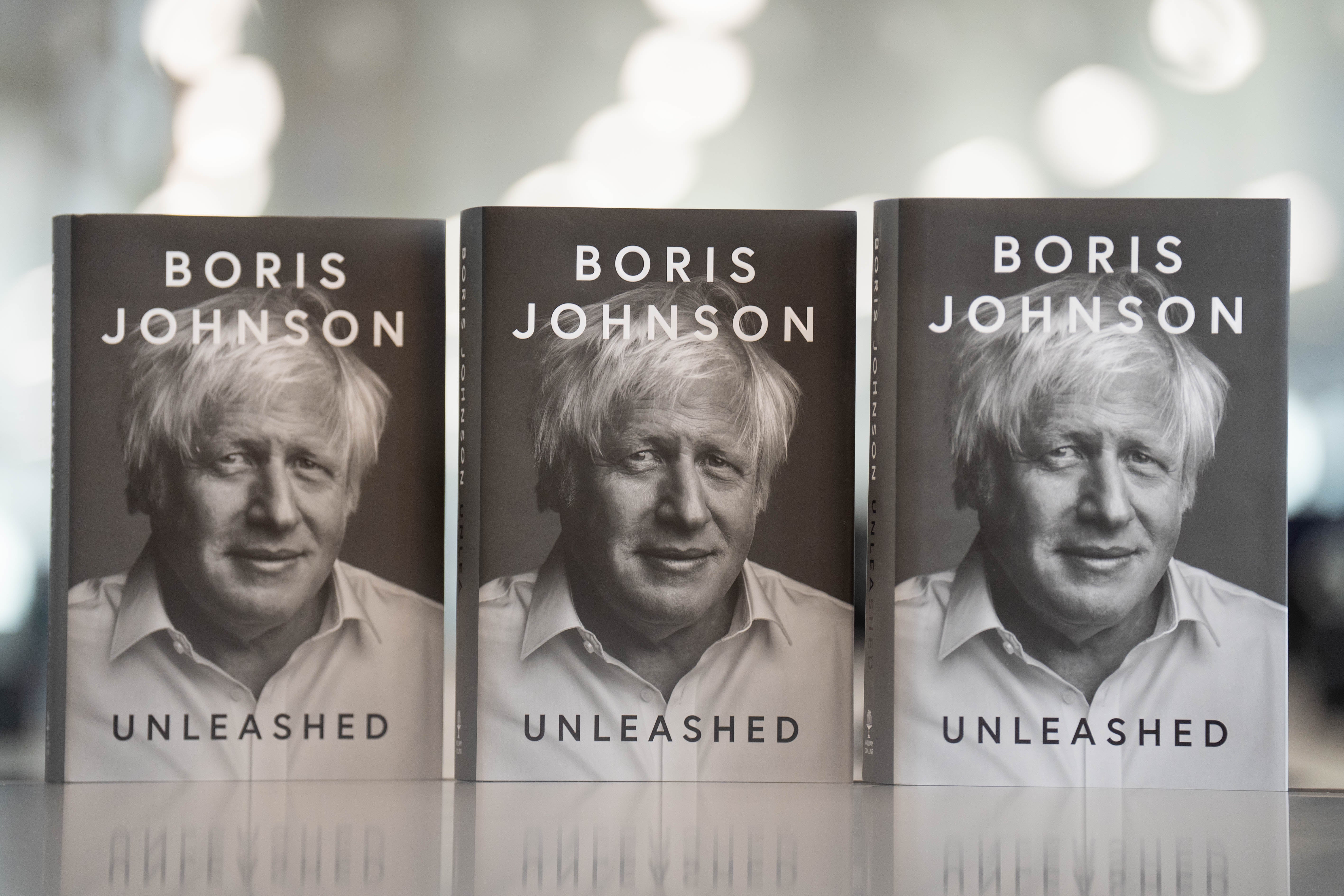 Copies of former prime minister Boris Johnson’s latest memoir, titled Unleashed, ahead of its release to the public on 10 October