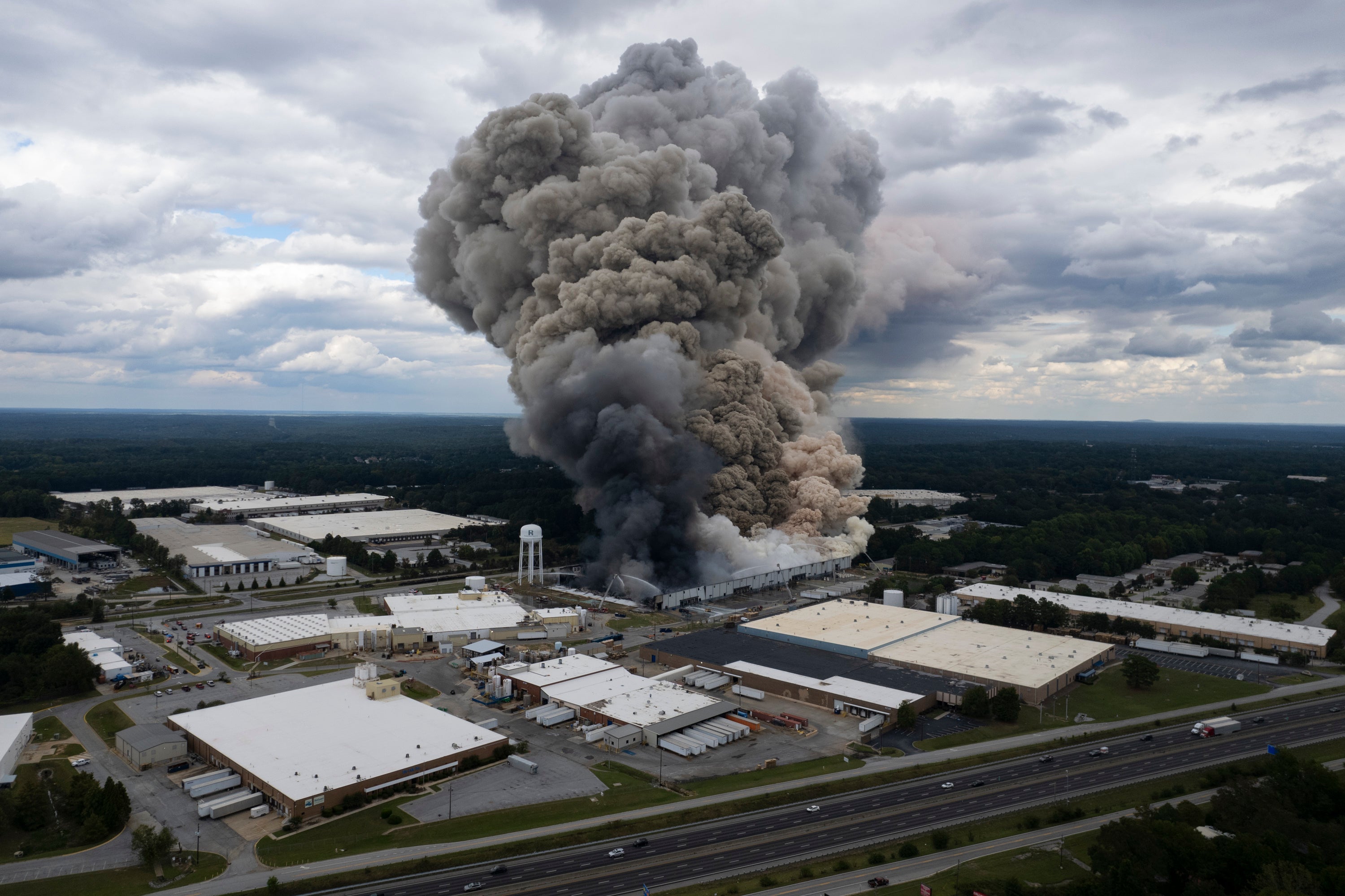 Smoke billows from a fire at the BioLab facility on Sunday in Conyers, Georgia.