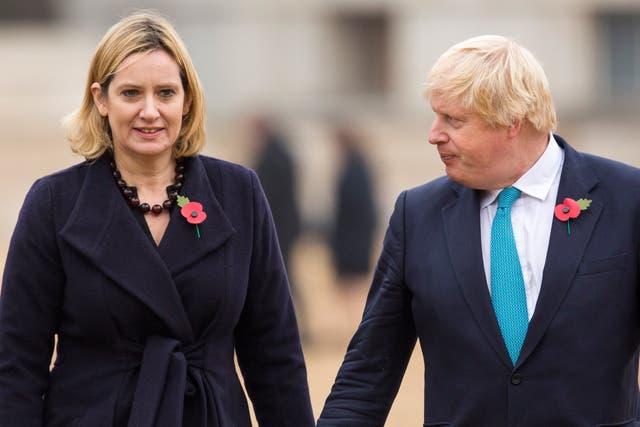 <p>Former home secretary Amber Rudd pictured with Boris Johnson in 2016, when he was foreign secretary</p>