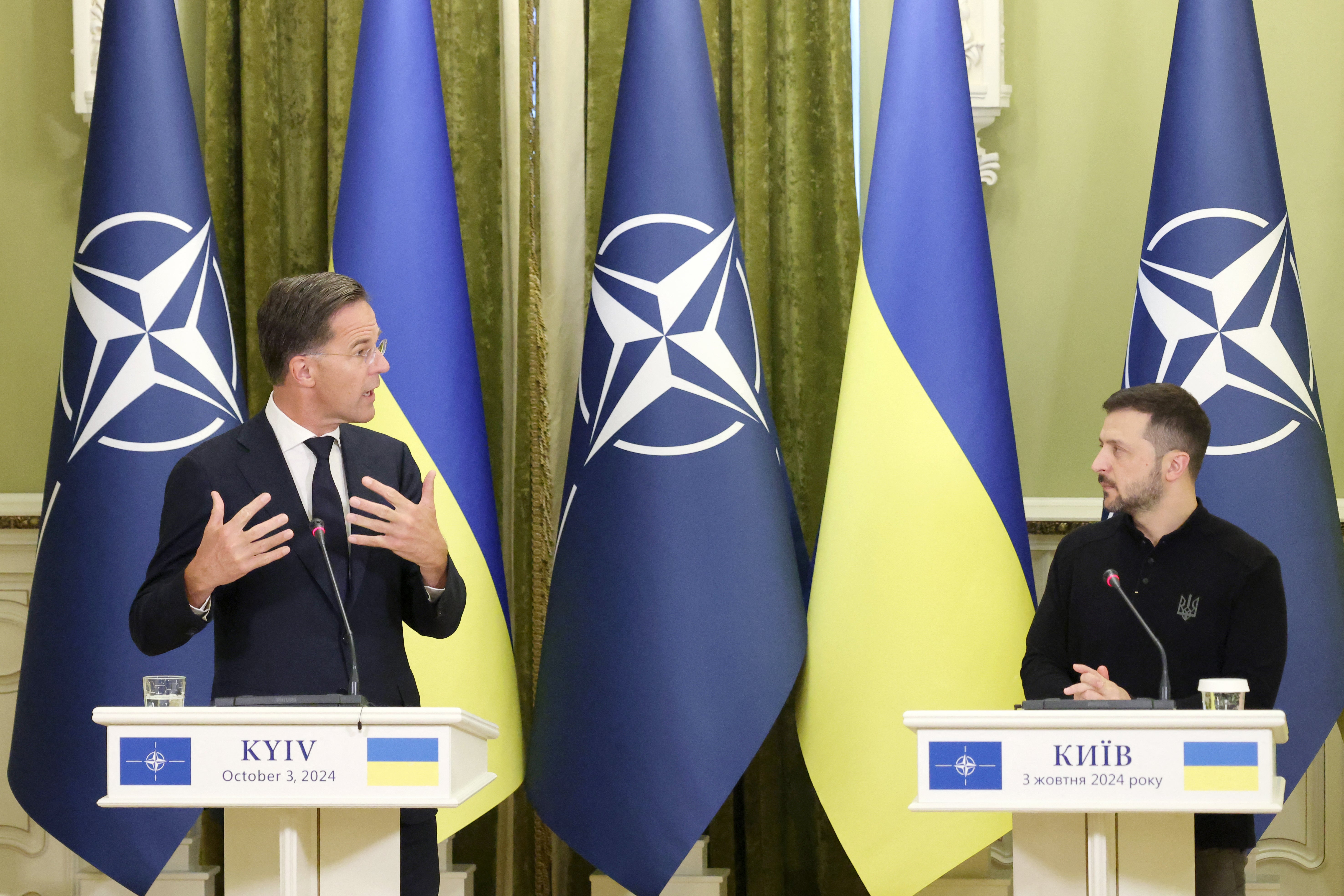 Mark Rutte speaks during a joint press conference with Volodymyr Zelensky