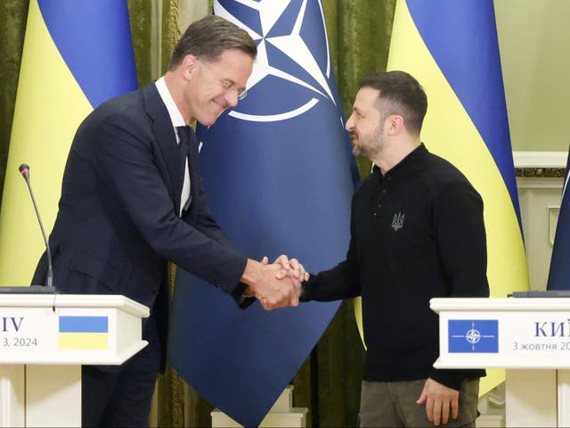 <p>Nato secretary general Mark Rutte (left) with the Ukrainian president Volodymyr Zelensky</p>