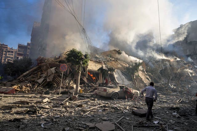 <p>Smoke rises from the site of an Israeli airstrike in Dahiyeh, Beirut</p>