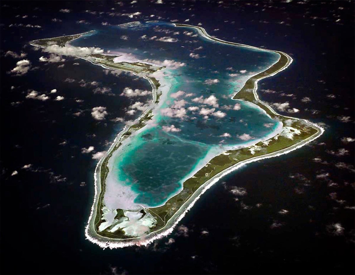 An image released by the US Navy shows an aerial view of Diego Garcia.