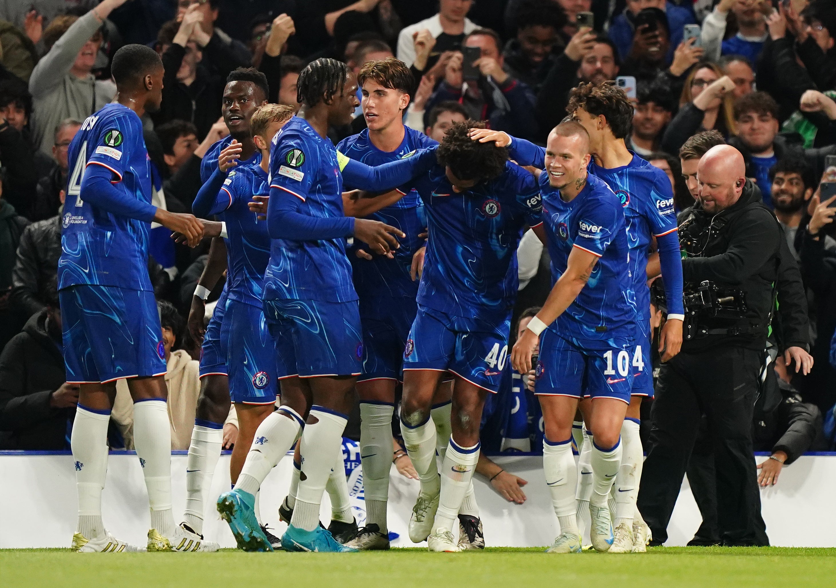 Renato Veiga (centre) celebrates the opening goal (Zac Goodwin/PA)