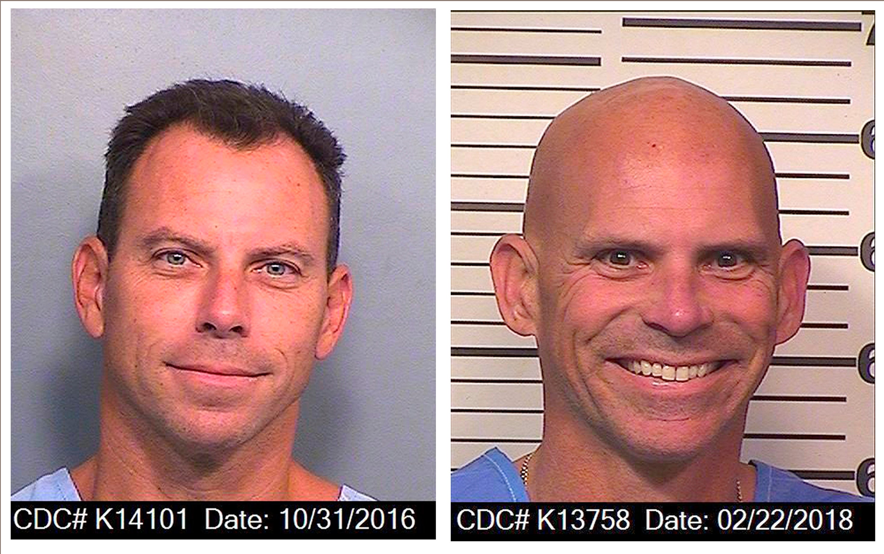 An October 31, 2016, photo provided by the California Department of Corrections and Rehabilitation shows Erik Menendez, left, and a Feb. 22, 2018 photo provided by the California Department of Corrections and Rehabilitation shows Lyle Menendez