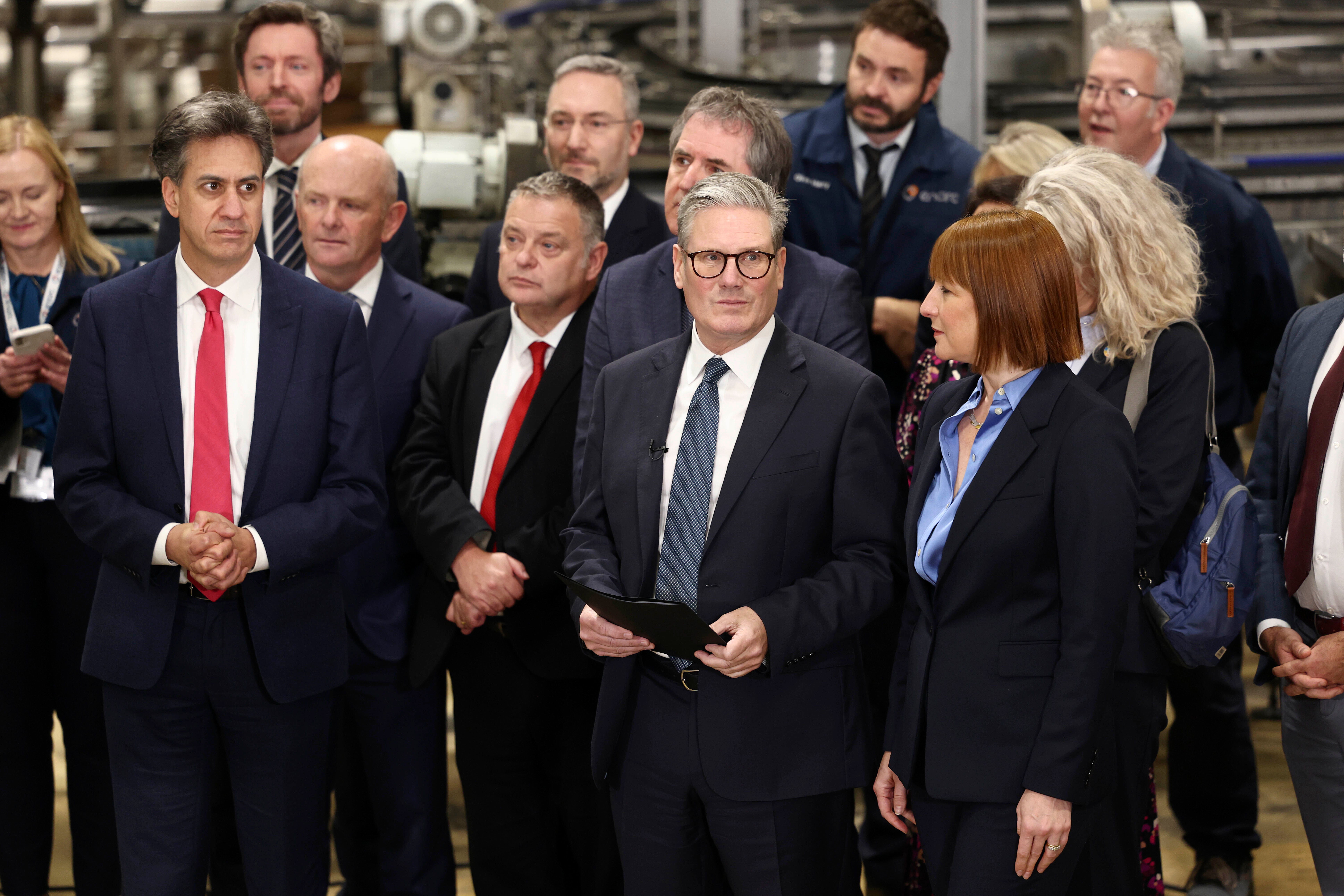 Keir Starmer (second right) arrives with Chancellor of the Exchequer Rachel Reeves (right) and Secretary of State for Energy Security and Net Zero Ed Miliband