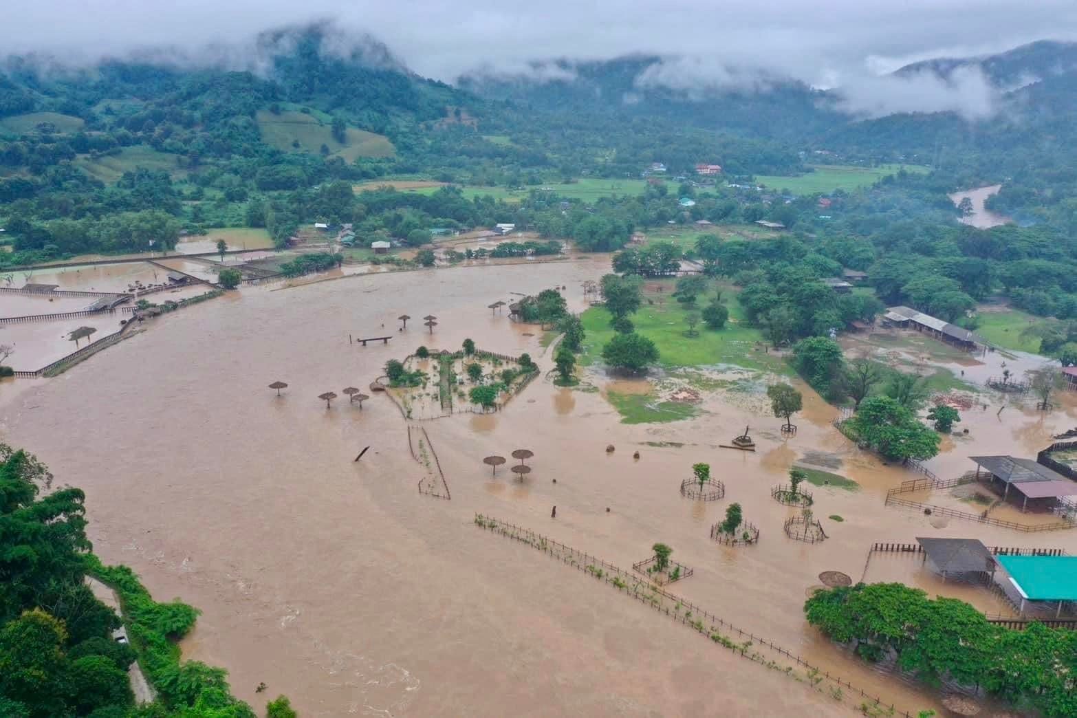 A drone representation   shows the grade   of flooding successful  areas surrounding the sanctuary