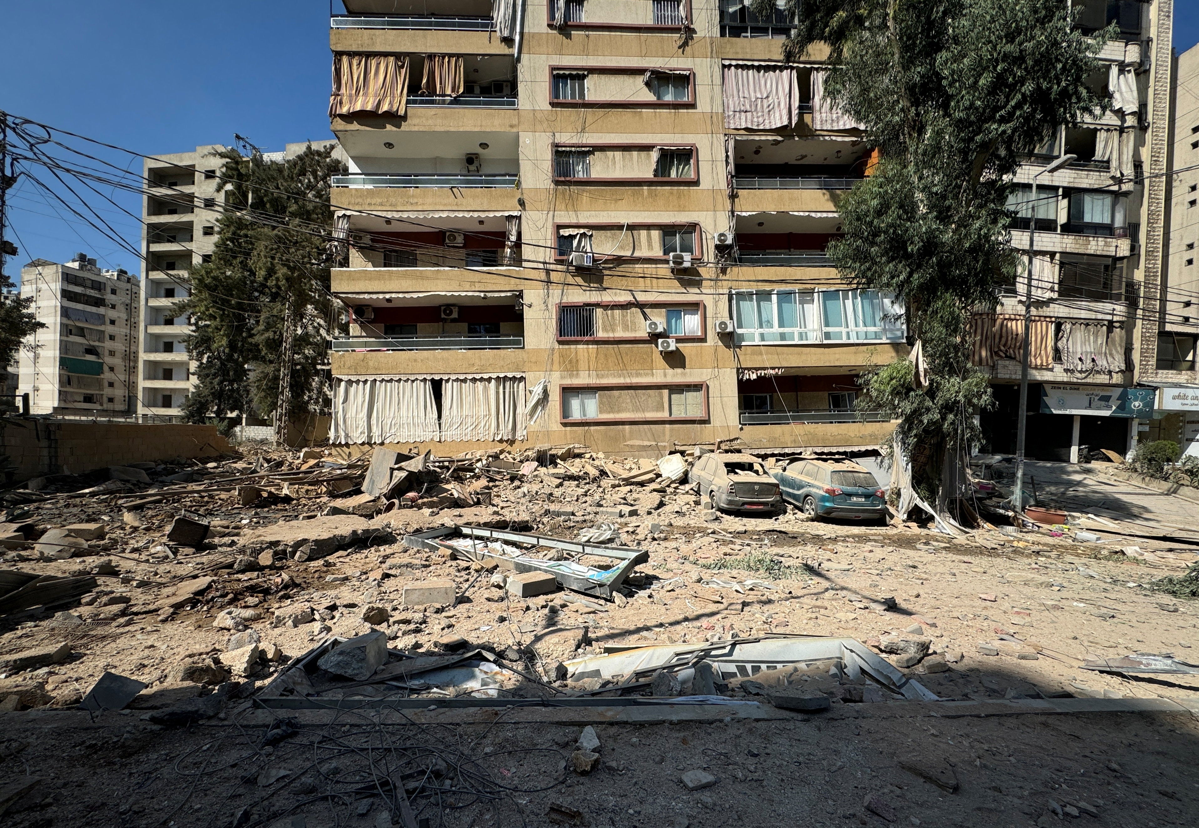 A damaged block of flats in southern Beirut after Israel launched overnight airstrikes on the capital city