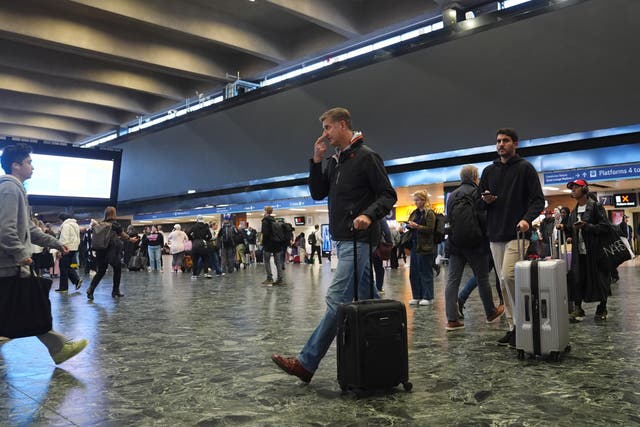 <p>The imposing advertising board at Euston station has been switched off – by order of the transport secretary Louise Haigh (James Manning/PA)</p>