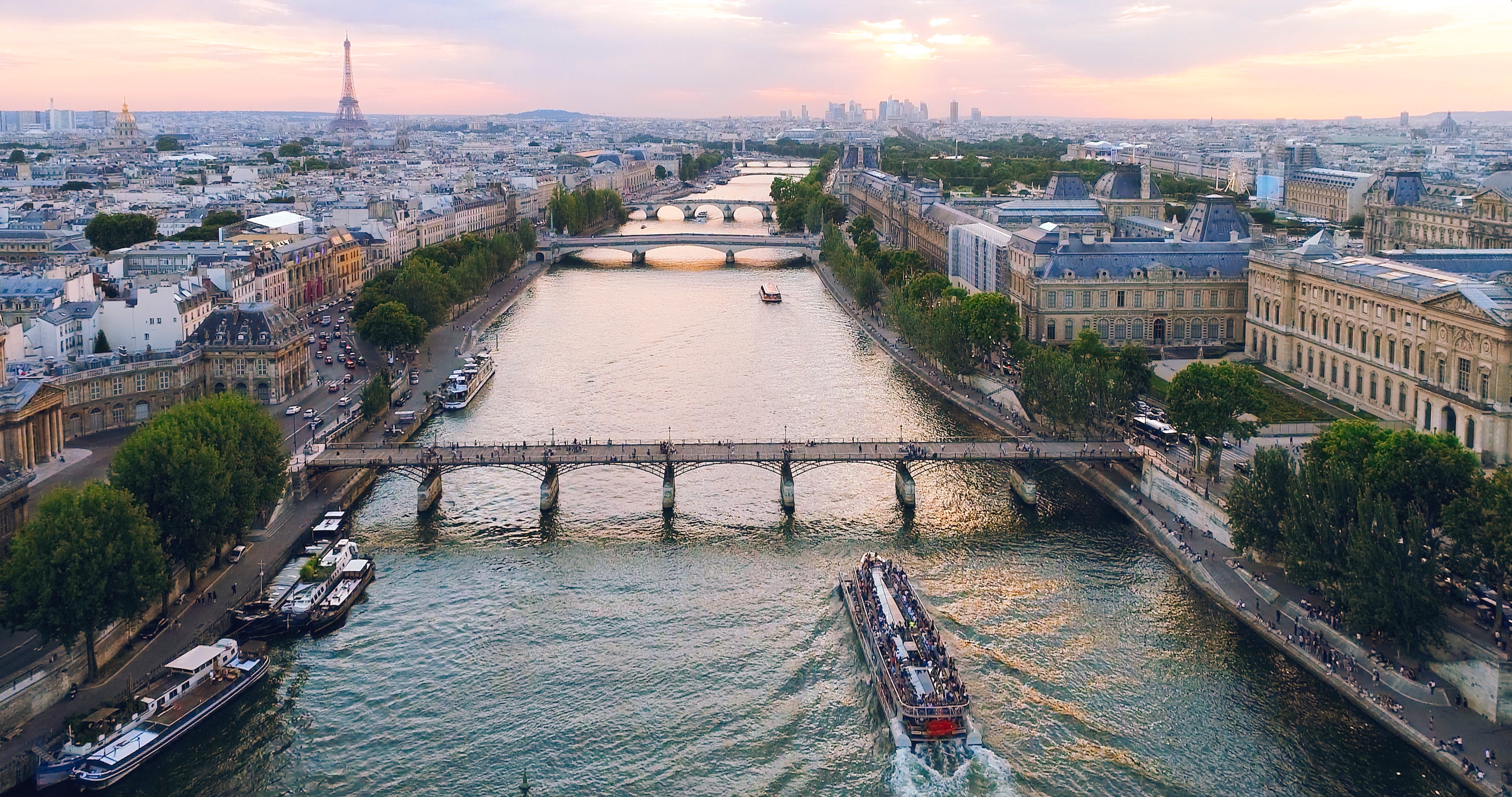 Cruising along the Seine at sunset