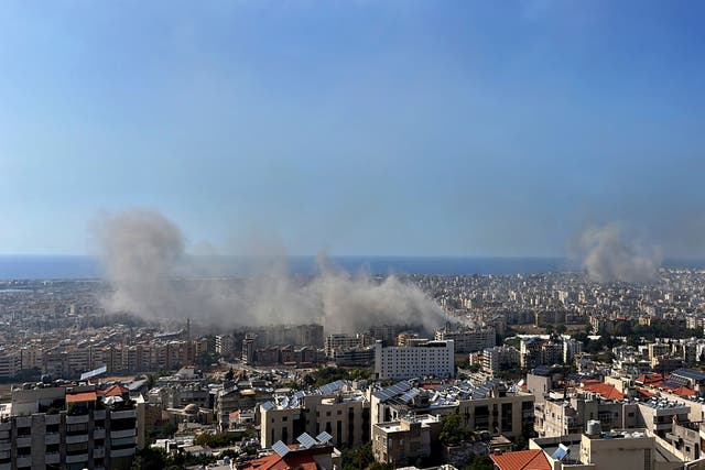 Smoke rises in Beirut, Lebanon, after Israeli airstrikes (Fadi Tawil/AP)