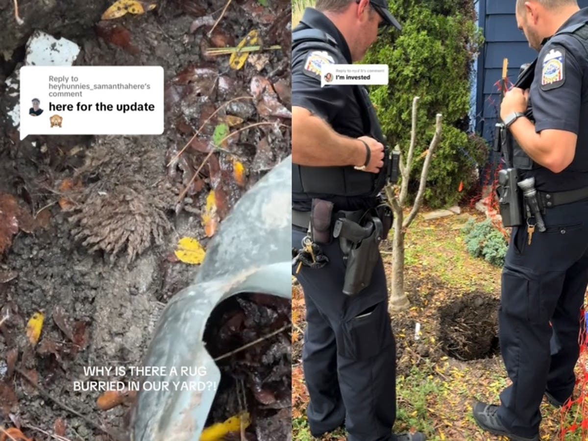 A woman discovered a buried carpet in her backyard – and the internet says it’s a body