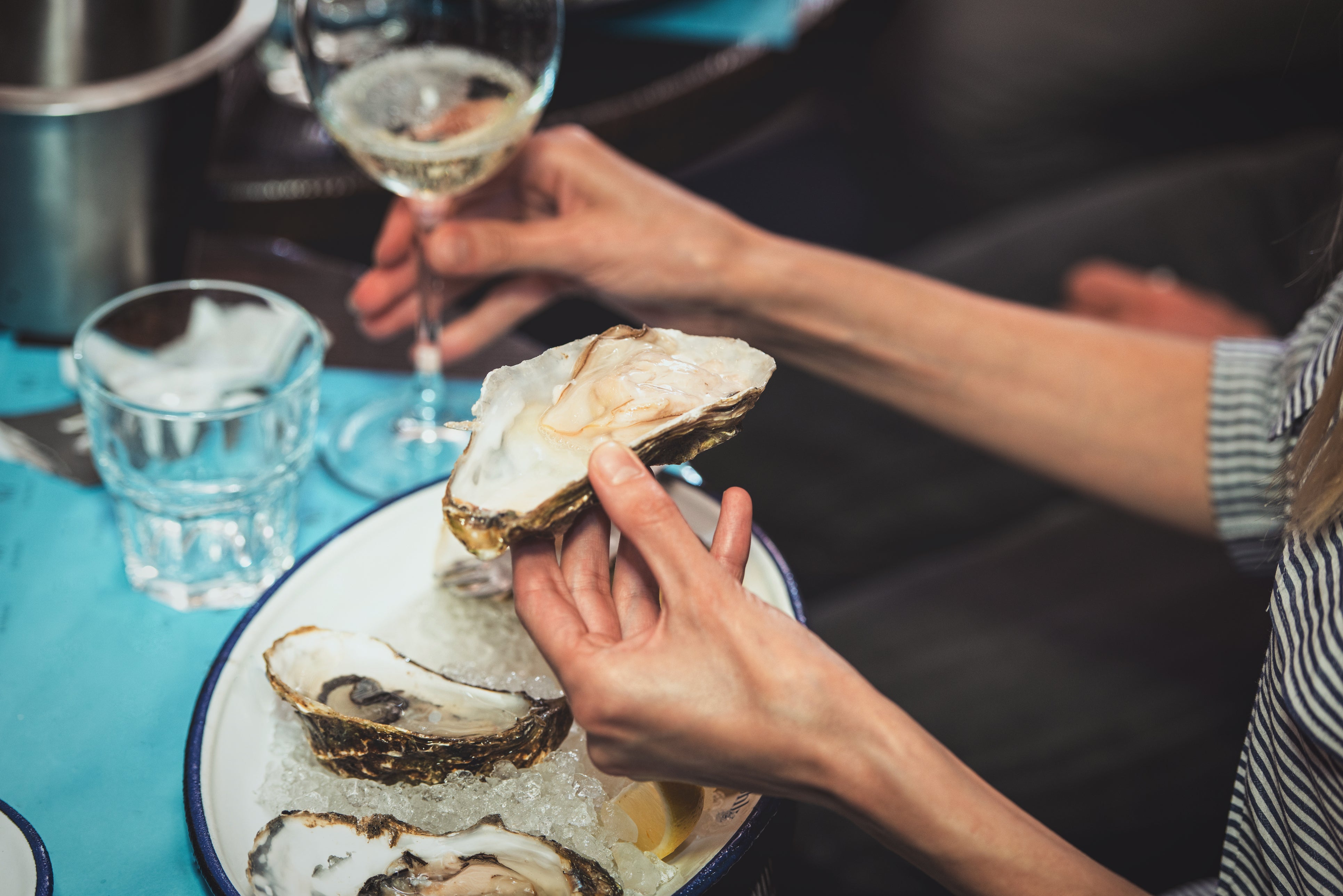 A woman eats an oyster at a seafood restaurant. Molluscs are dying off in huge numbers along the East Coast and in the Gulf of Mexico