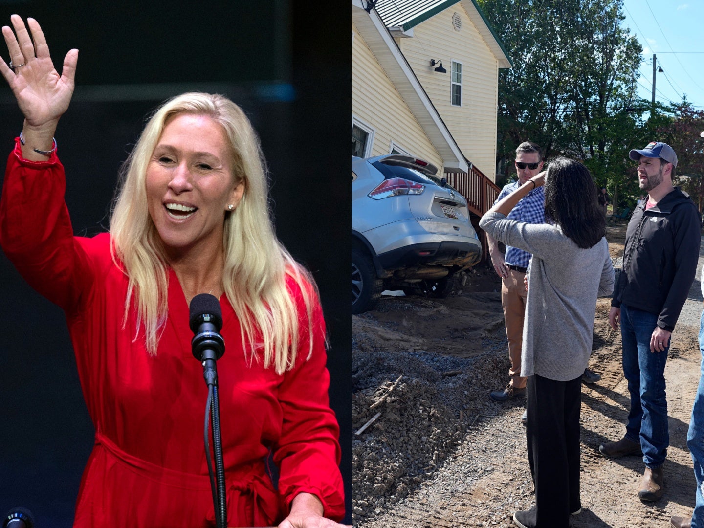 Marjorie Taylor Greene, the controversial Republican Congresswoman, was mentioned by JD Vance as he toured the damage left by Hurricane Helene