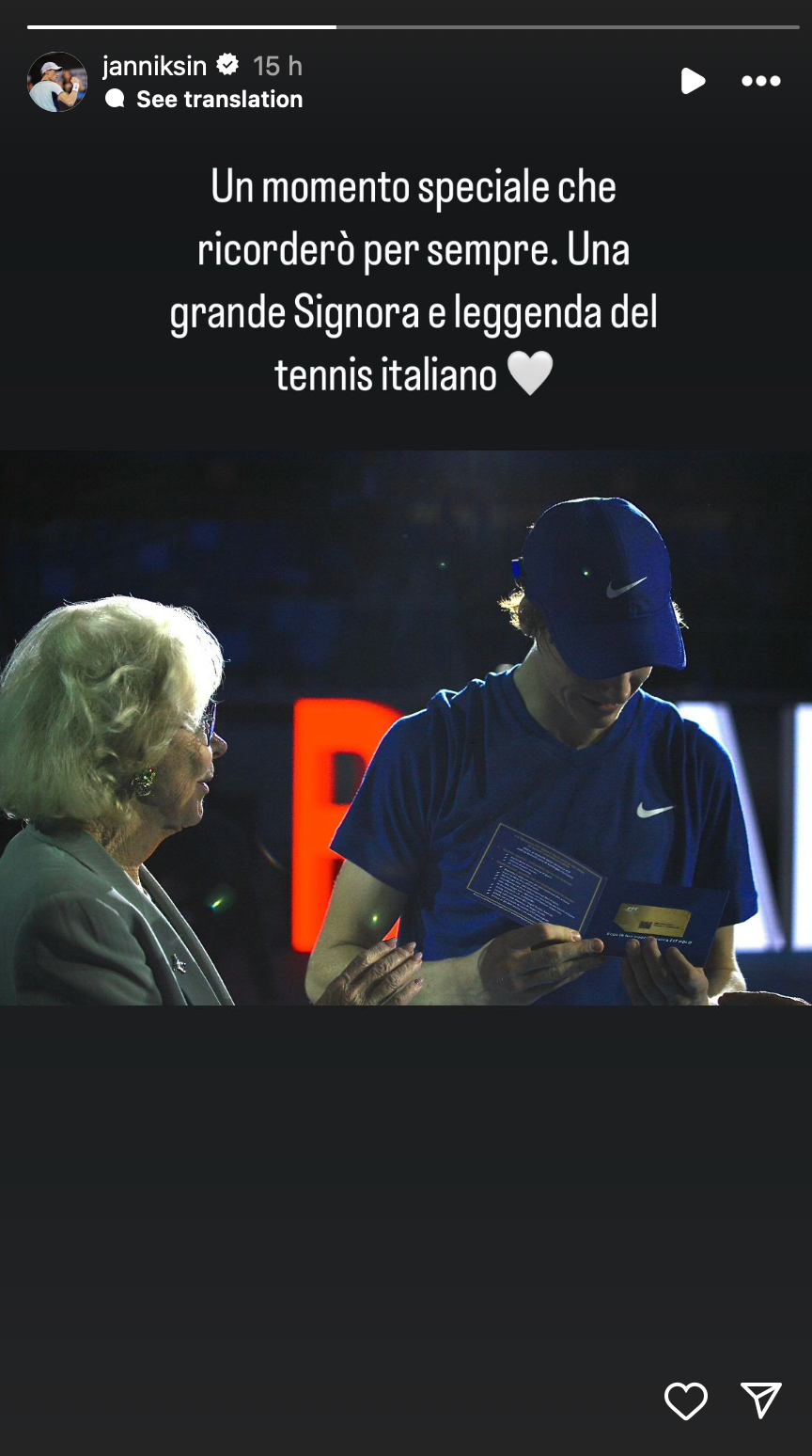 Jannik Sinner su Instagram dopo la morte di Lea Pericoli