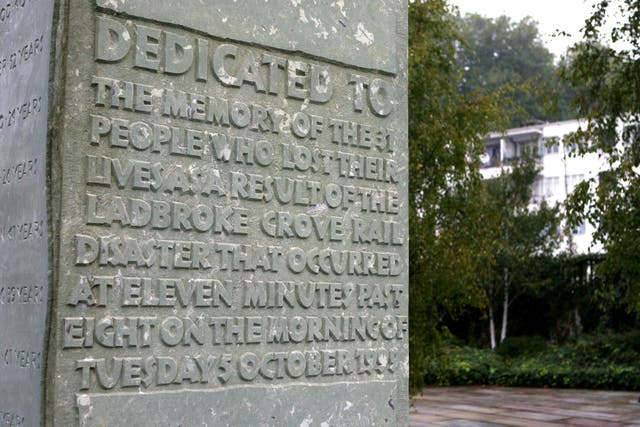 A memorial event was held on Saturday morning to mark the 25th anniversary of the Ladbroke Grove rail disaster (Johnny Green/PA)