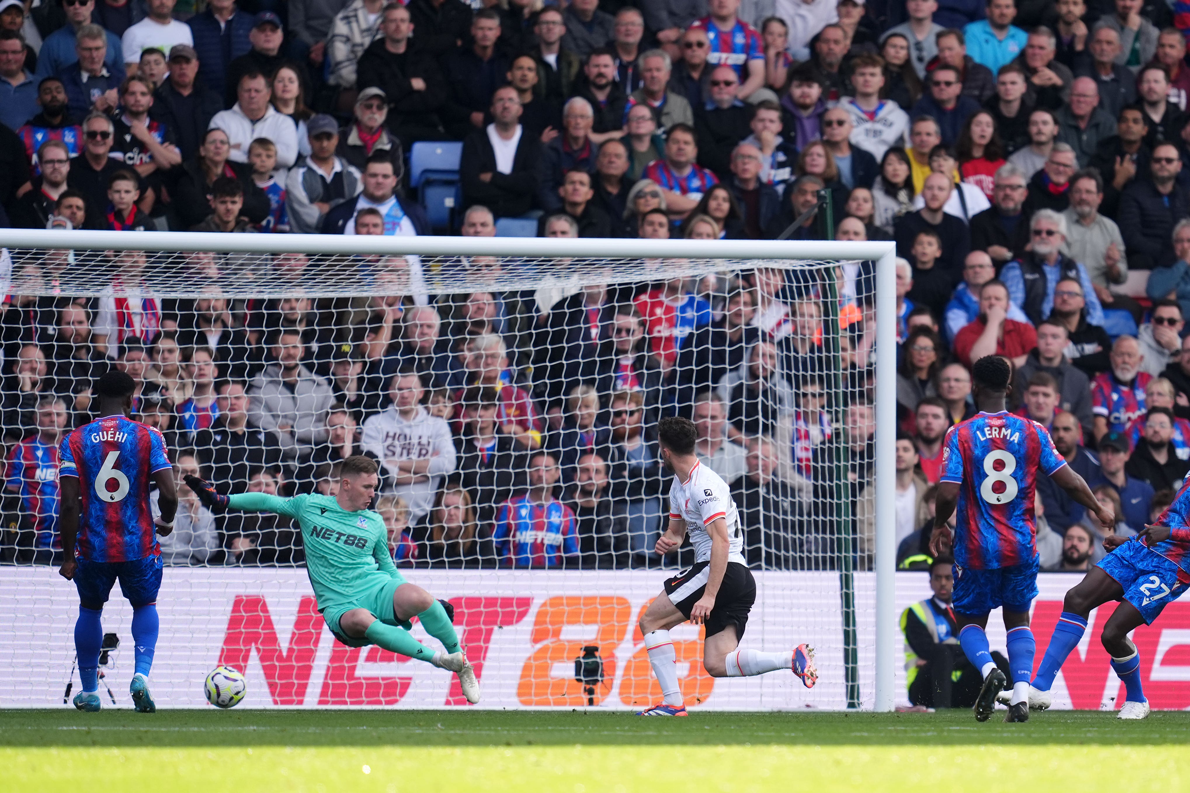 Diogo Jota scores the winning goal for Liverpool (Adam Davy/PA)