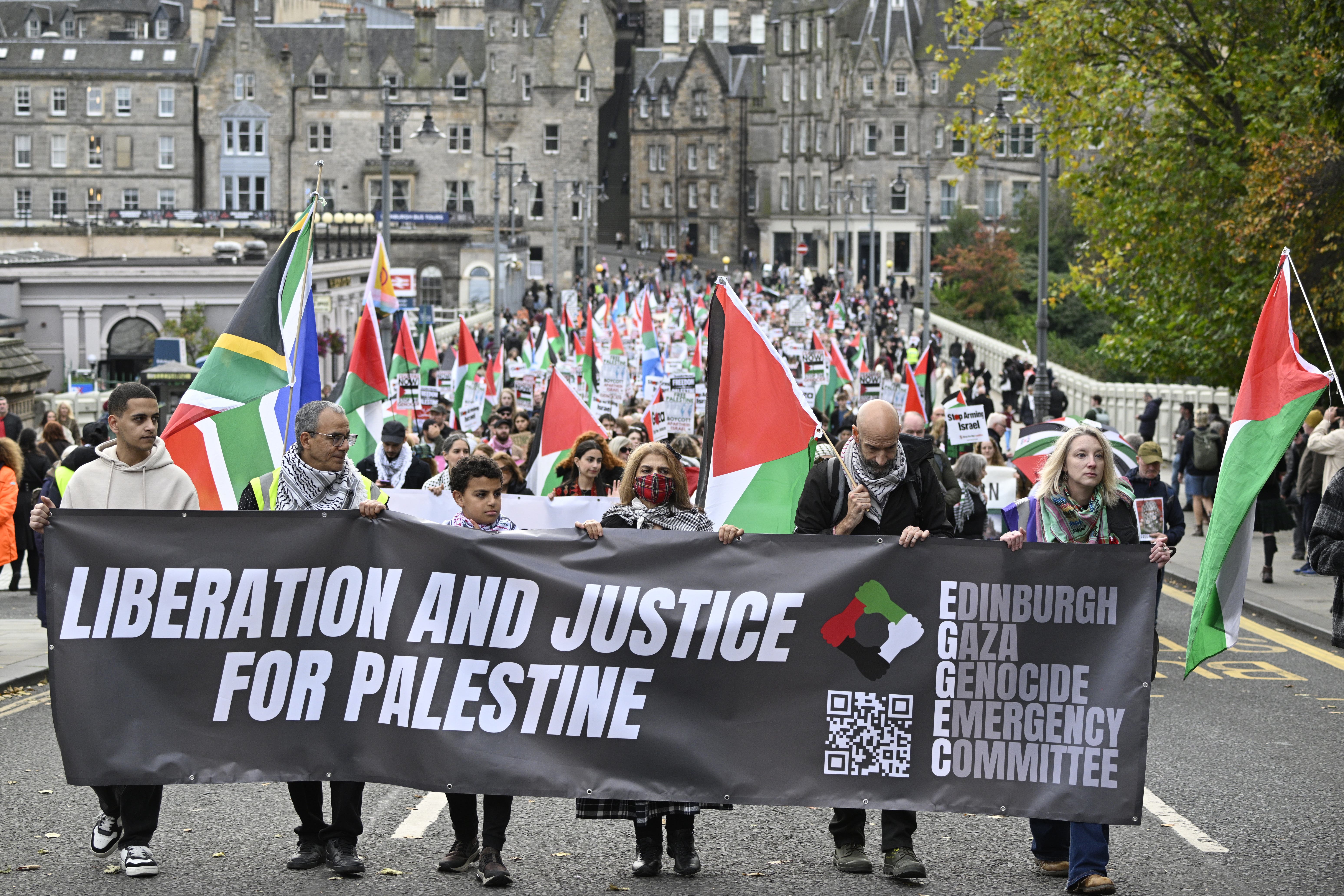 People take part in a pro-Palestine demonstration in Edinburgh (Lesley Martin/PA)