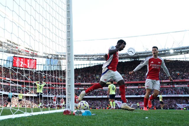 Bukayo Saka (centre) shone for Arsenal (Zac Goodwin/PA)