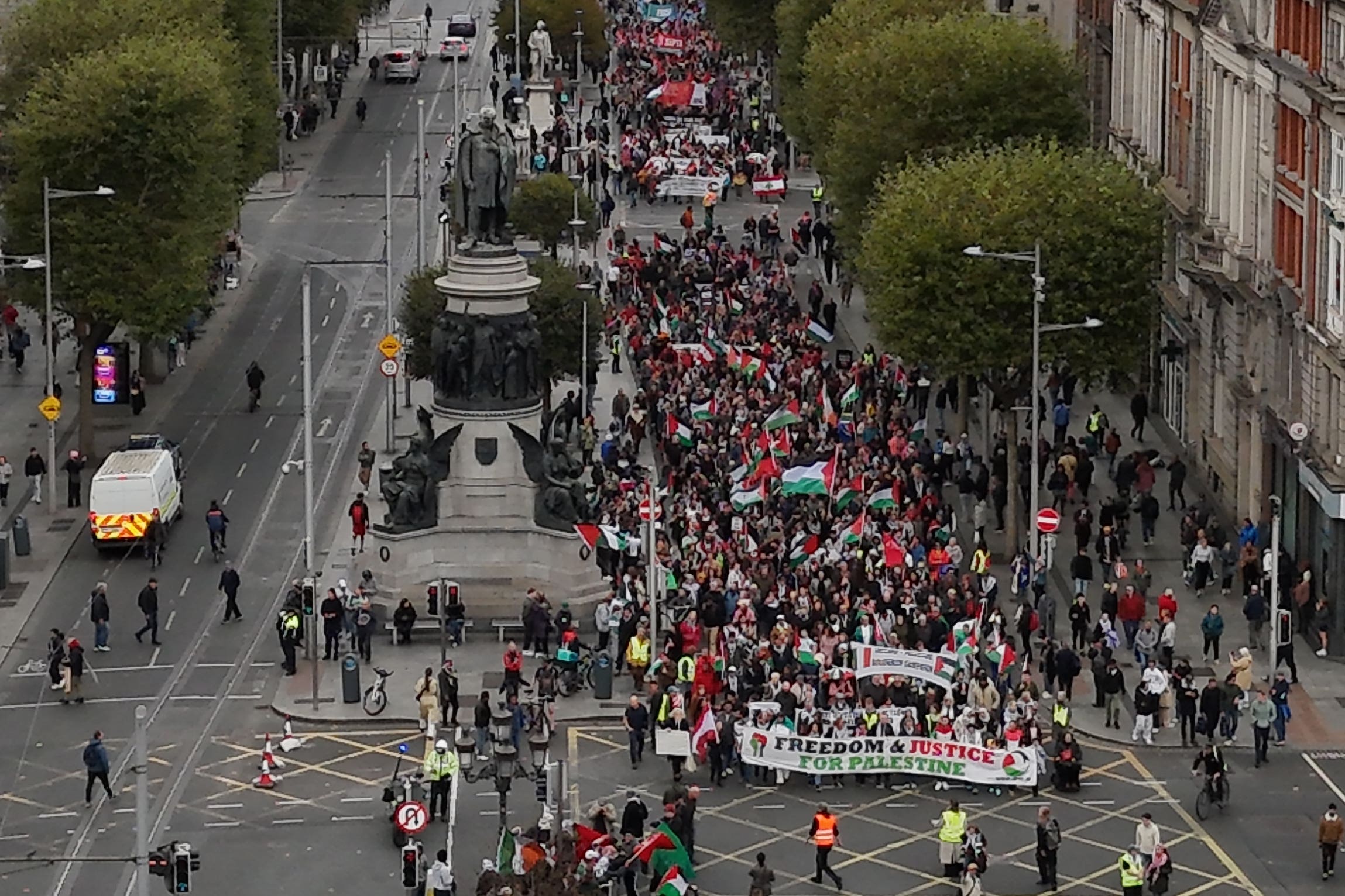 Thousands of people attend the Ireland-Palestine Solidarity Campaign’s National Demonstration for Palestine on Dublin’s O’Connell Street (PA)