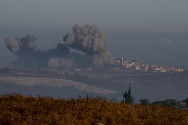 <p>Smoke rises following Israeli bombardment in southern Lebanon as seen from northern Israel</p>