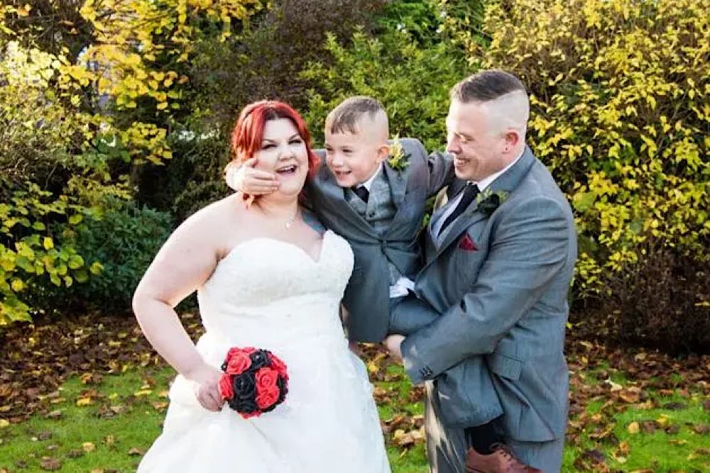 Jay Cartmell with Leigha and James - on Saturday the parents paid tribute to ‘our perfect little boy’