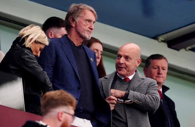 <p>United co-owner Sir Jim Ratcliffe and Ineos director of sport Sir Dave Brailsford were at Villa Park </p>