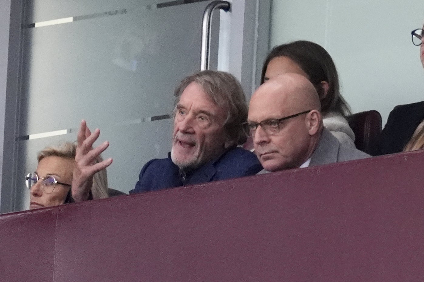 Sir Jim Ratcliffe (left), Ineos CEO and minority shareholder at Manchester United watches his side’s 0-0 draw at Aston Villa (Nick Potts/PA)