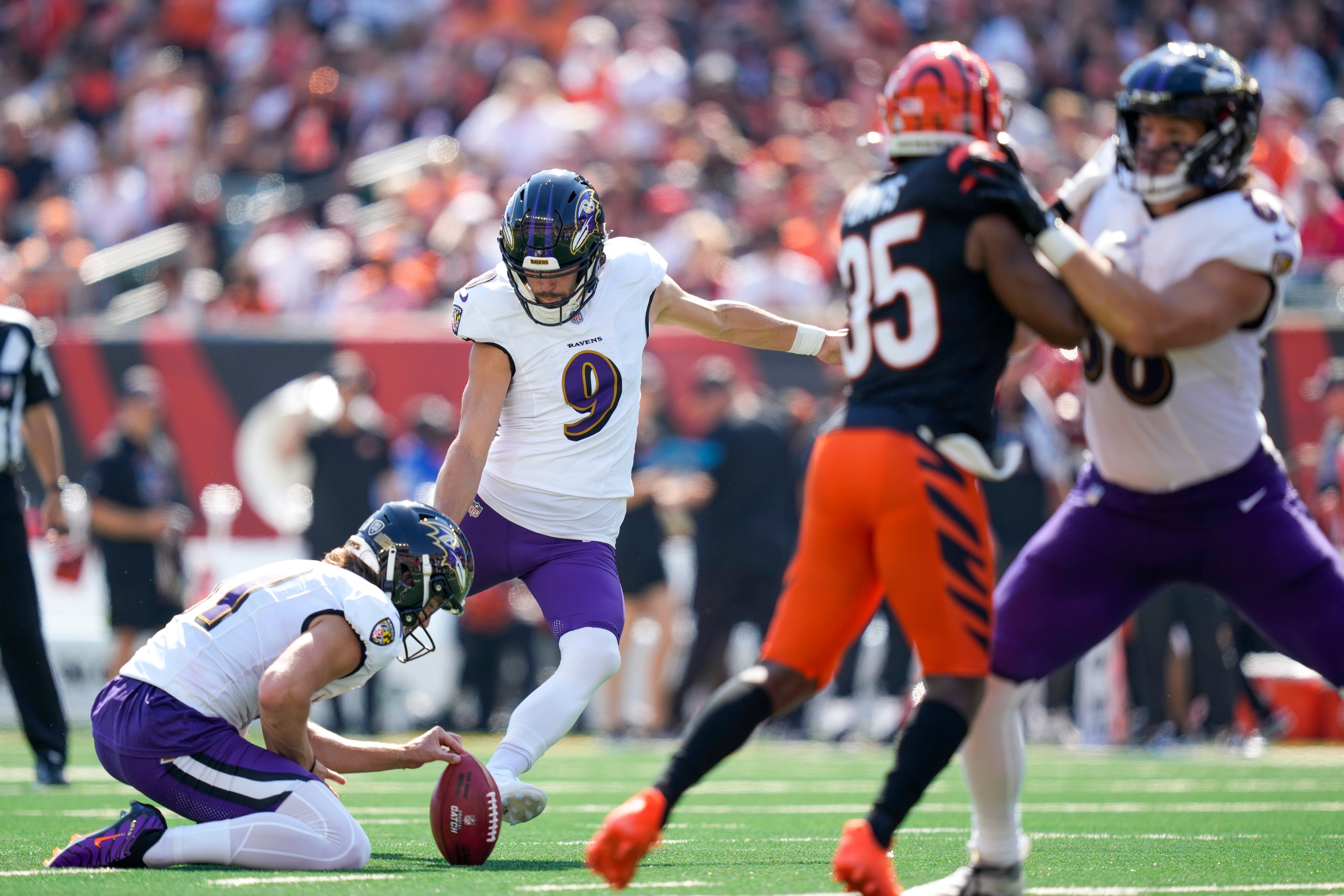 Justin Tucker’s kick saw the Baltimore Ravens beat the Cincinnati Bengals (Carolyn Kaster/AP)