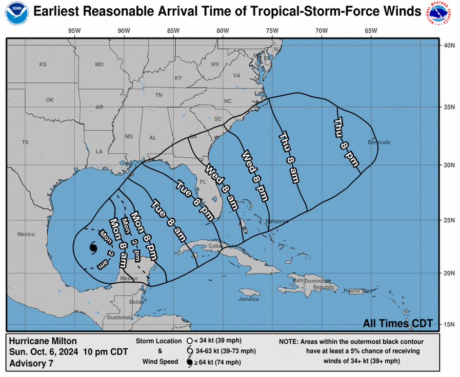 Map shows the timings the tropical storm-force winds are expected to hit the Southeast