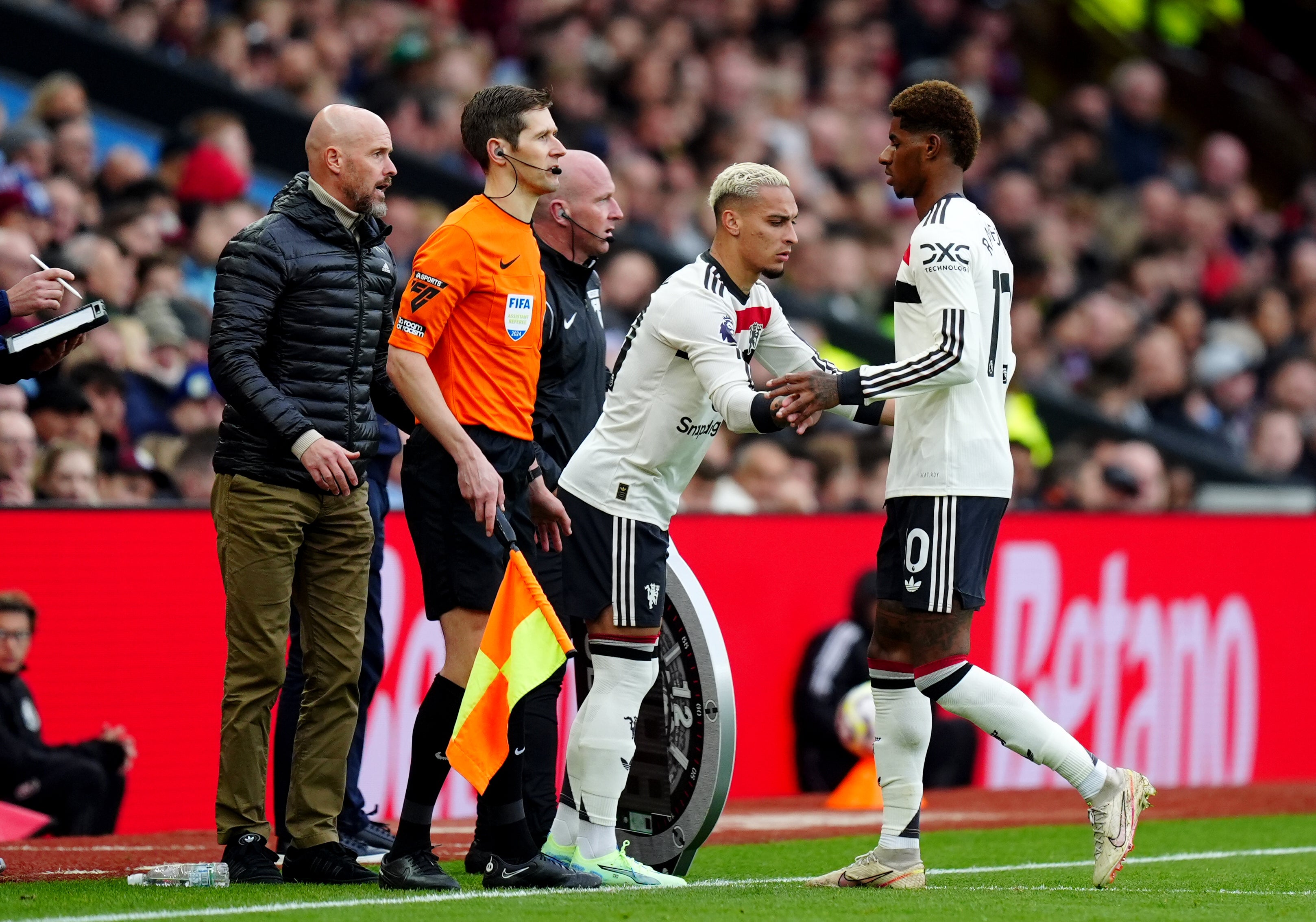 Antony (centre) is the £86m winger who has played 27 league minutes this term