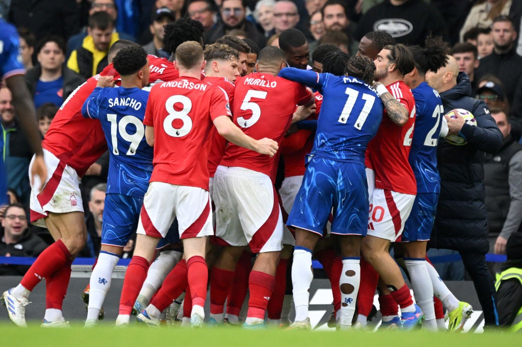 Chelsea and Forest players came to blows in the 1-1 draw