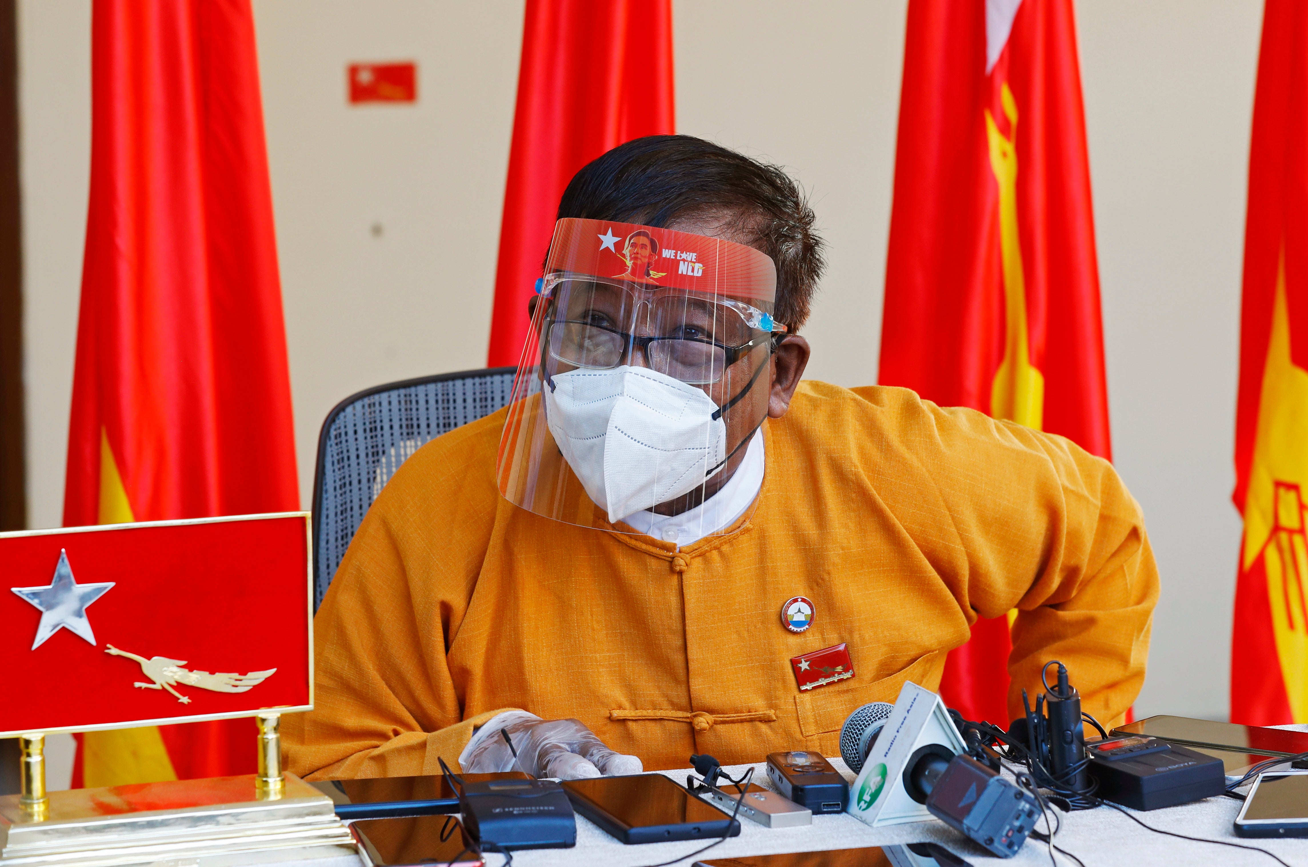 Former Chief Minister of the Mandalay Region Zaw Myint Maung attends a press conference in Naypyitaw, Myanmar, on 24 Jan 2021