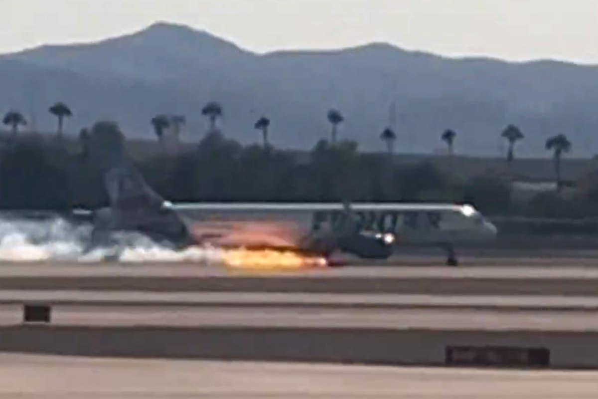 Frontier Airlines flight catches fire on landing at Las Vegas airport