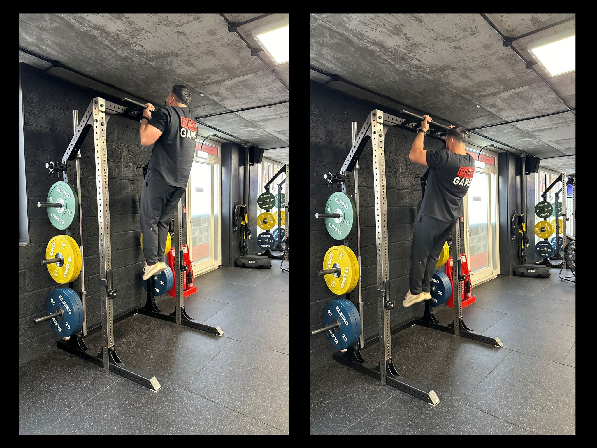 Ben Gotting, founder and coach at the Foundry gym, demonstrating an eccentric pull-up